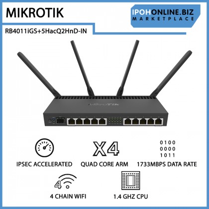 MIKROTIK RB4011iGS+5HacQ2HnD-IN 10G Gigabit WiFi AC POE SFP+ IPSec VPN Router MIKROTIK RB4011iGS+5HacQ2HnD-IN 10G Gigabit WiFi AC POE SFP+ IPSec VPN Router